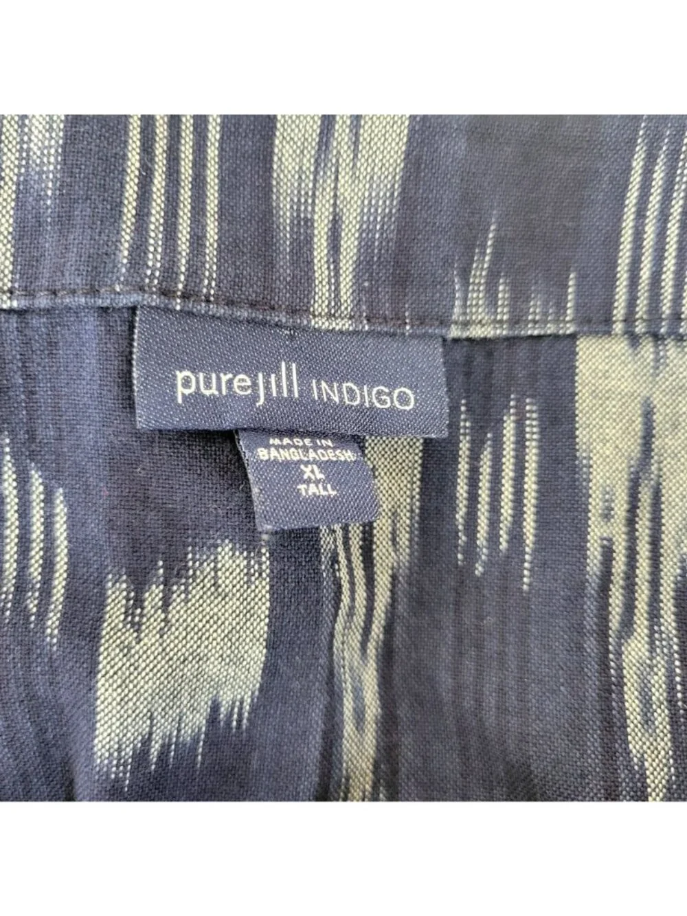 Pure Jill Indigo Ikat Print Tunic Top XL Tall Navy Blue Cotton - Picture 3 of 4